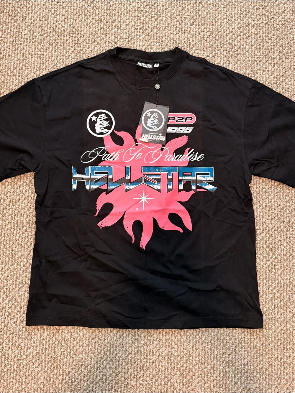 HELLSTAR Men’s Black Graphic Tee with Pink & Blue Logo